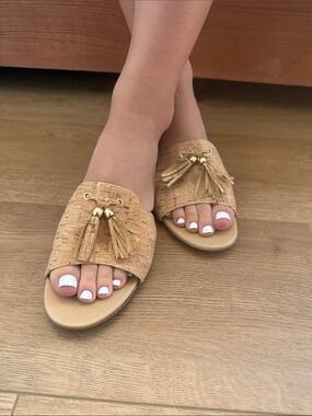 Van Eli Cork Tassel Slide Mules in Natural